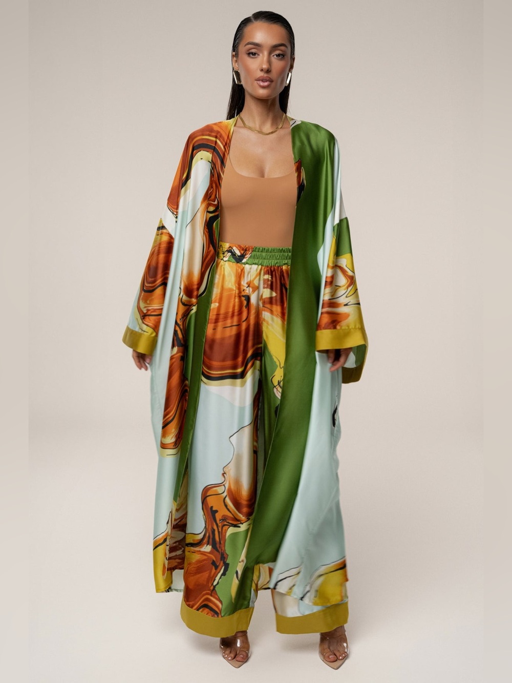 GREEN TROPICAL PRINT NOLA MAXI DUSTER